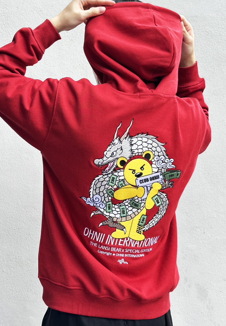 EMBROIDERED DRAGON BEAR HOODIE (MAROON) (LIMITED-EDITION)