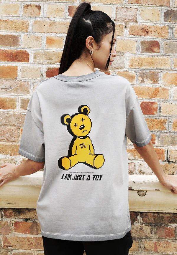 OVERSIZED DOUBLE SIDED I'M JUST A TOY BEAR COTTON JERSEY TSHIRT (ACID WASH)