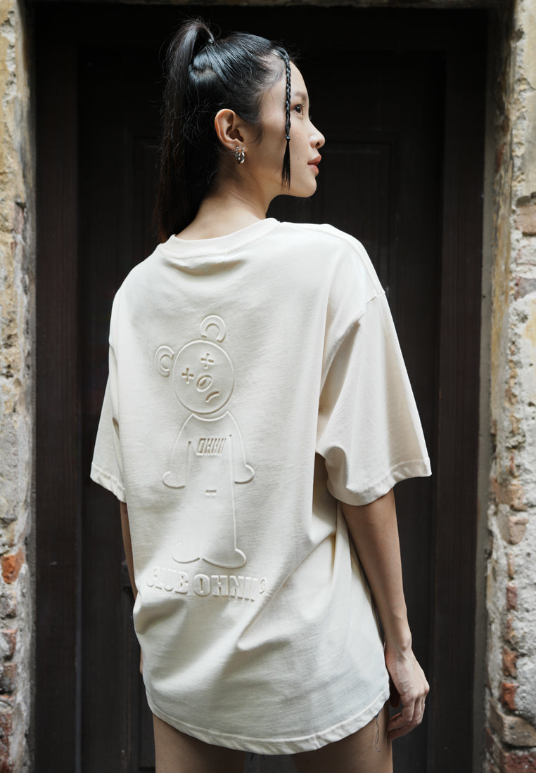 OVERSIZED 3D CLUB OHNII BEAR COTTON JERSEY TSHIRT (BEIGE)