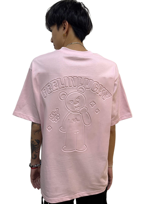 WATER-RESISTANCE: OVERSIZED 3D FEELING LUCKY HAUGHTY BEAR COTTON JERSEY TSHIRT (PINK)