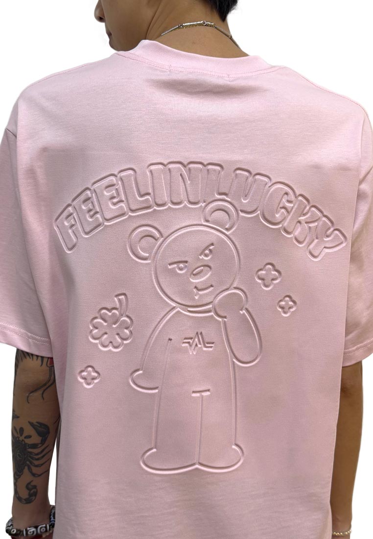 WATER-RESISTANCE: OVERSIZED 3D FEELING LUCKY HAUGHTY BEAR COTTON JERSEY TSHIRT (PINK)