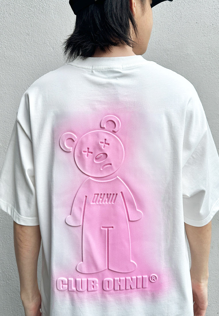 OVERSIZED 3D PINK CLUB OHNII BEAR COTTON JERSEY TSHIRT (WHITE)