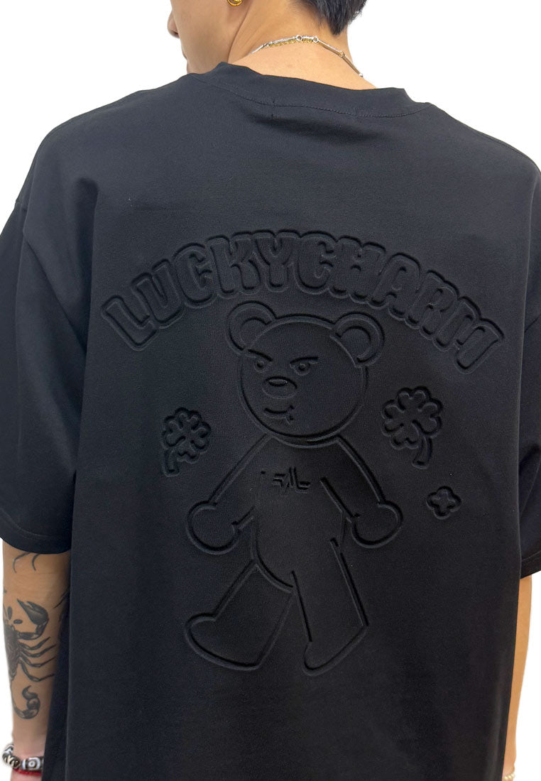 WATER-RESISTANCE: OVERSIZED 3D LUCKY CHARM HAUGHTY BEAR COTTON JERSEY TSHIRT (BLACK)