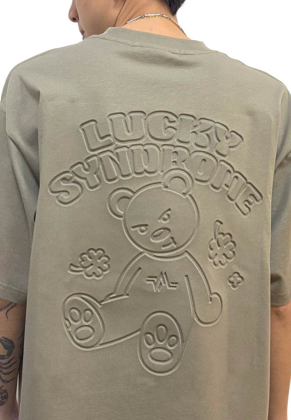WATER-RESISTANCE: OVERSIZED 3D LUCKY SYNDROME HAUGHTY BEAR COTTON JERSEY TSHIRT (KHAKI)