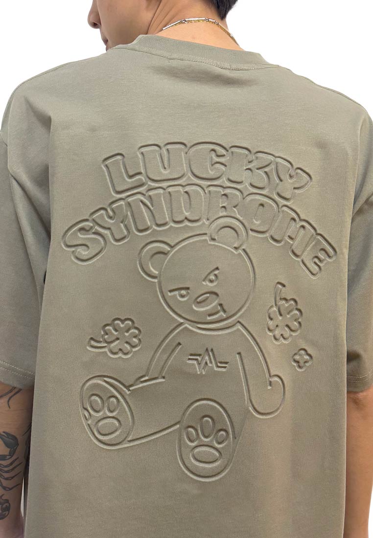 WATER-RESISTANCE: OVERSIZED 3D LUCKY SYNDROME HAUGHTY BEAR COTTON JERSEY TSHIRT (KHAKI)
