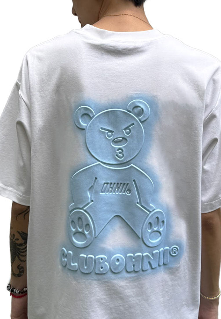 OVERSIZED 3D SITTING BLUE HAUGHTY BEAR COTTON JERSEY TSHIRT (WHITE)