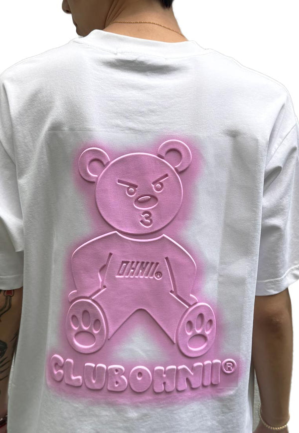 OVERSIZED 3D SITTING PINK HAUGHTY BEAR COTTON JERSEY TSHIRT (WHITE)