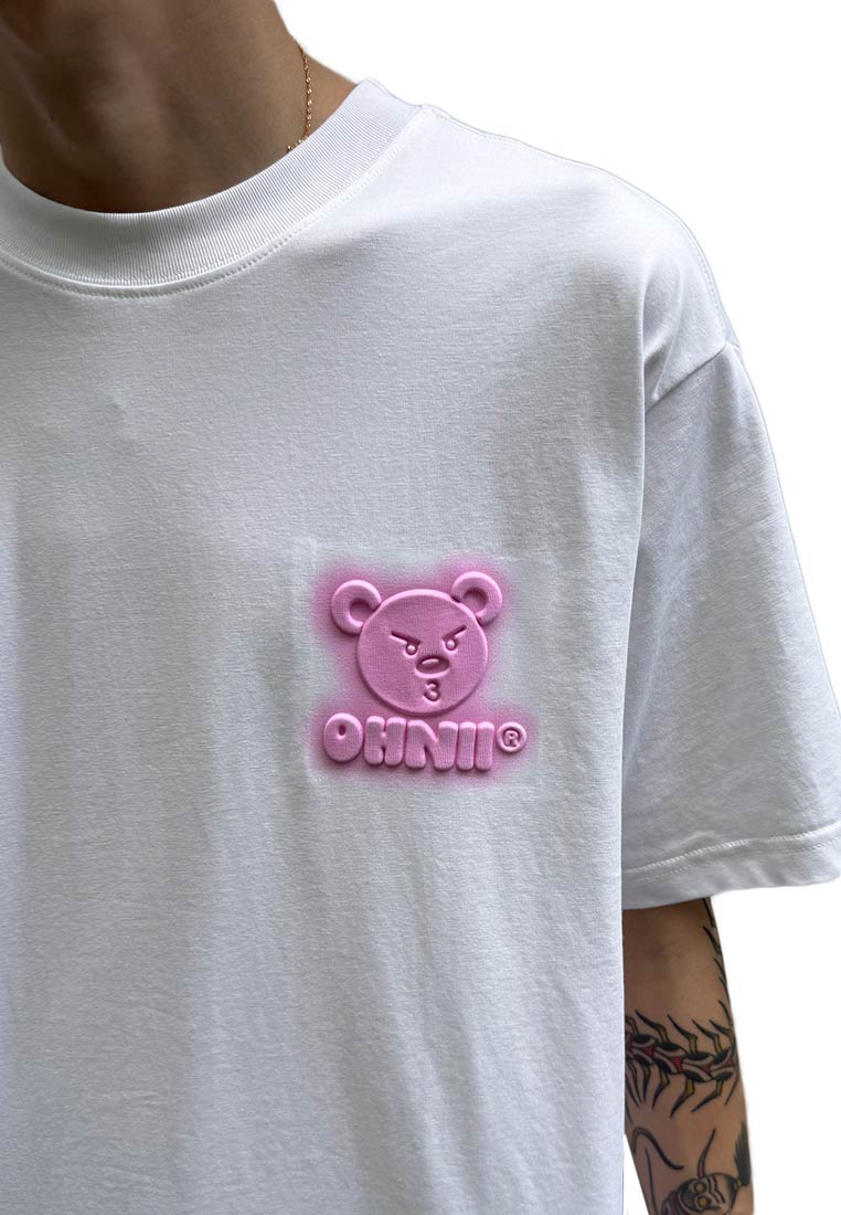 OVERSIZED 3D SITTING PINK HAUGHTY BEAR COTTON JERSEY TSHIRT (WHITE)