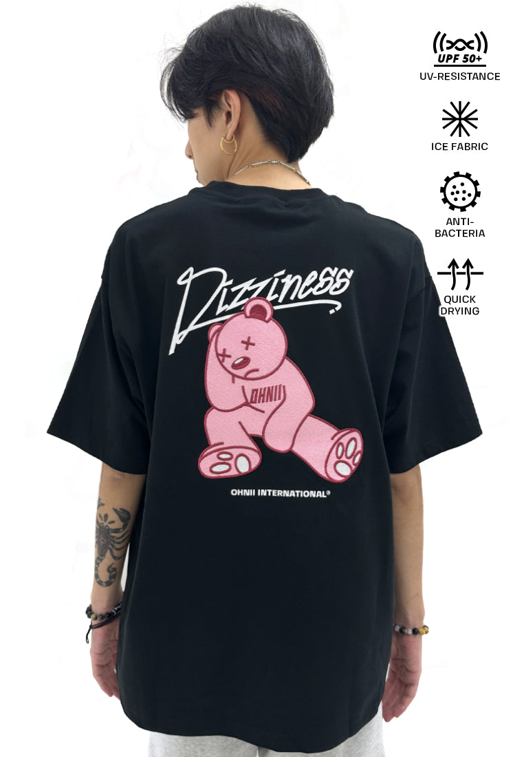 OVERSIZED DIZZINESS GLOW IN THE DARK PINK BEAR (BLACK) COTTON JERSEY TSHIRT