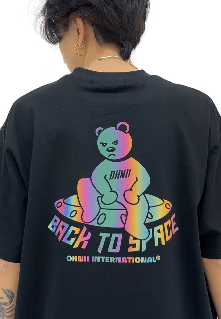WATER-RESISTANCE: OVERSIZED BACK TO SPACE BEAR (BLACK) COTTON JERSEY TSHIRT