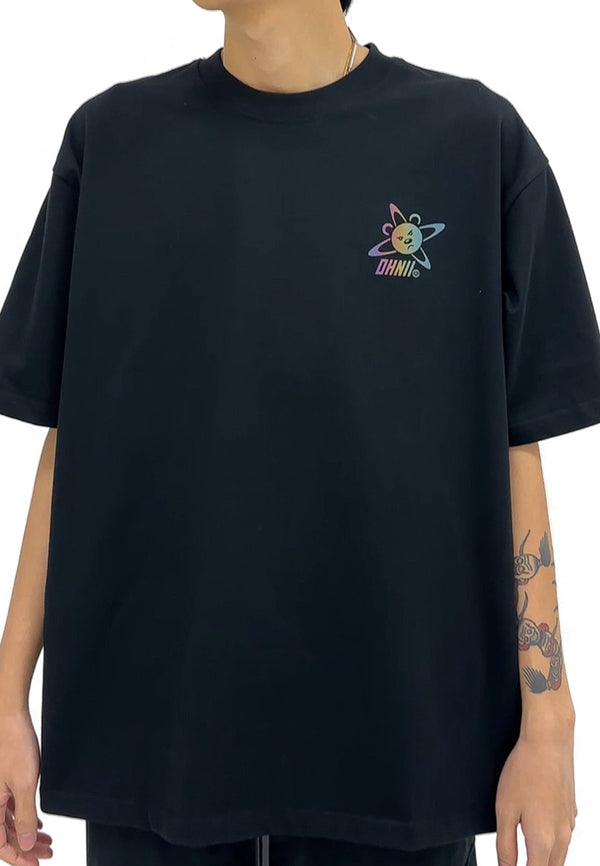 WATER-RESISTANCE: OVERSIZED BACK TO SPACE BEAR (BLACK) COTTON JERSEY TSHIRT