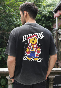 OVERSIZED BOXING SURVIVAL BEAR COTTON JERSEY TSHIRT (STONE WASH)