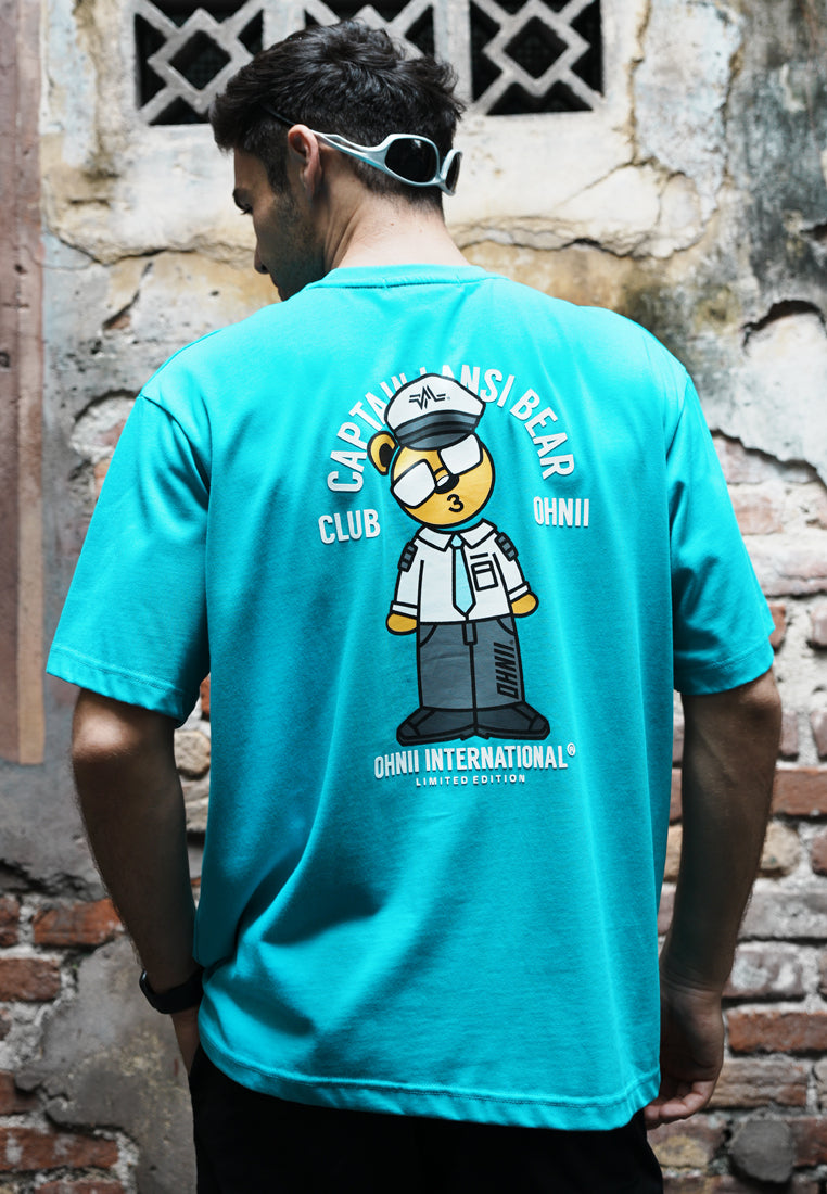 OVERSIZED CAPTAIN BEAR (TURQUOISE ) COTTON JERSEY TSHIRT