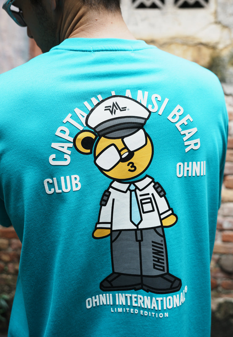 OVERSIZED CAPTAIN BEAR (TURQUOISE ) COTTON JERSEY TSHIRT