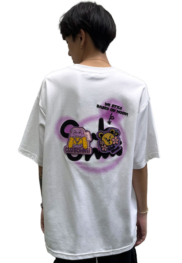 OVERSIZED CLUB OHNII VELCRO BASE HAUGHTY BEAR COTTON JERSEY TSHIRT (WHITE)