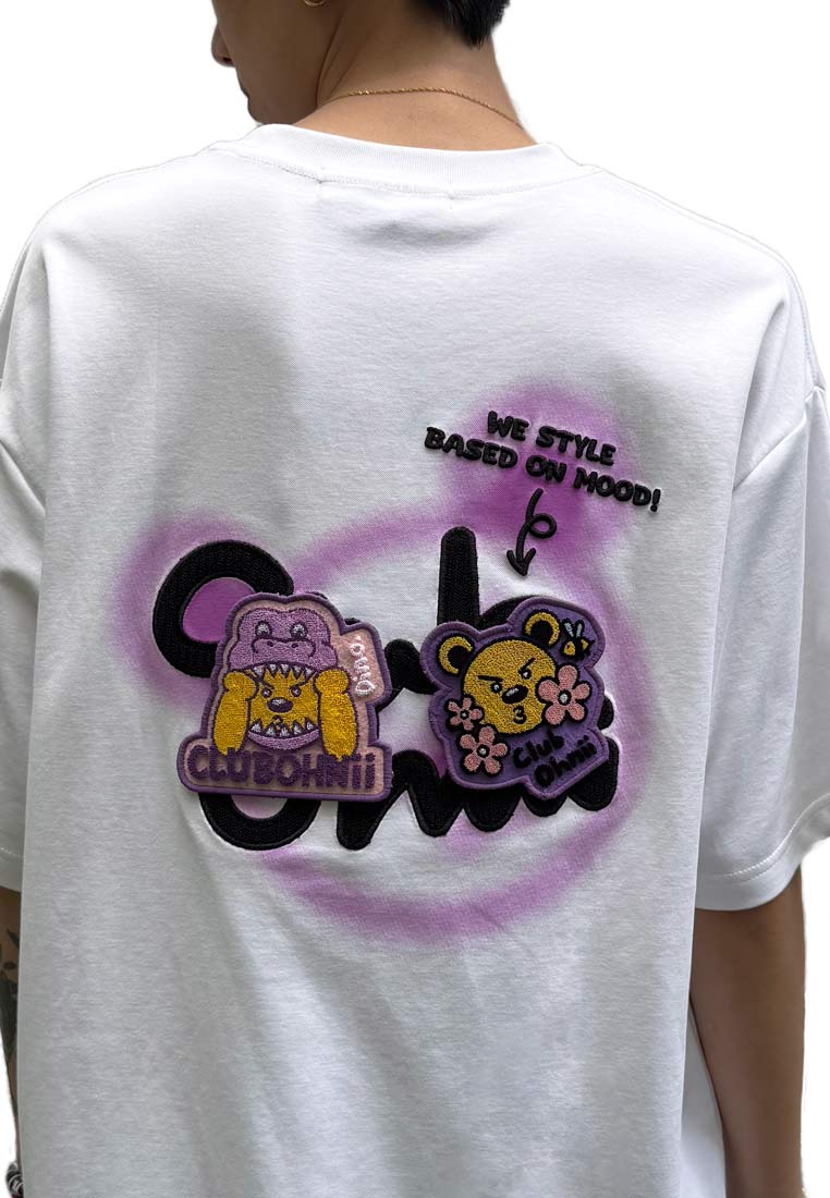 OVERSIZED CLUB OHNII VELCRO BASE HAUGHTY BEAR COTTON JERSEY TSHIRT (WHITE)