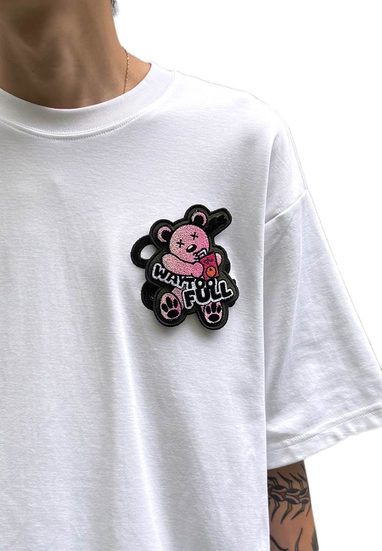 OVERSIZED CLUB OHNII VELCRO BASE HAUGHTY BEAR COTTON JERSEY TSHIRT (WHITE)