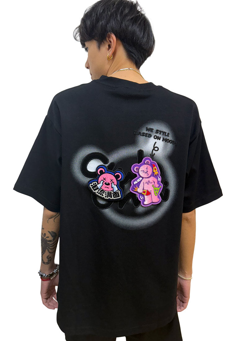 OVERSIZED CLUB OHNII VELCRO BASE HAUGHTY BEAR COTTON JERSEY TSHIRT (BLACK)