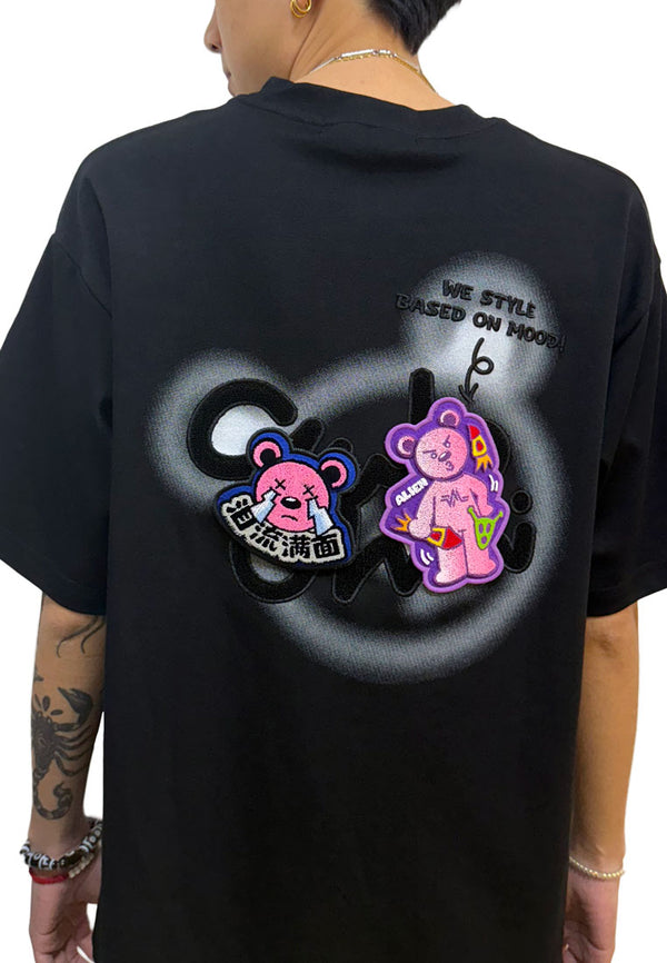 OVERSIZED CLUB OHNII VELCRO BASE HAUGHTY BEAR COTTON JERSEY TSHIRT (BLACK)