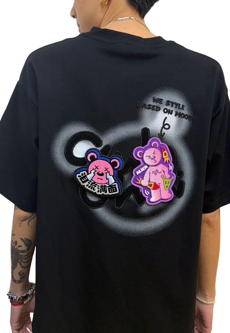 OVERSIZED CLUB OHNII VELCRO BASE HAUGHTY BEAR COTTON JERSEY TSHIRT (BLACK)
