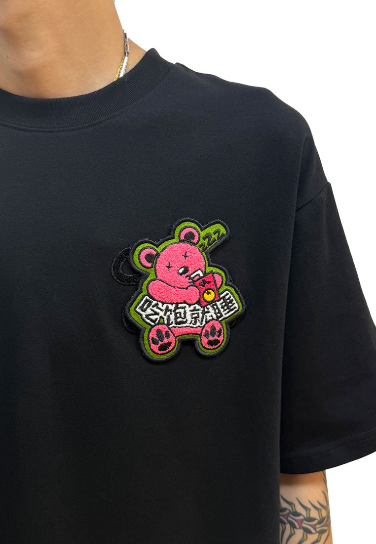 OVERSIZED CLUB OHNII VELCRO BASE HAUGHTY BEAR COTTON JERSEY TSHIRT (BLACK)