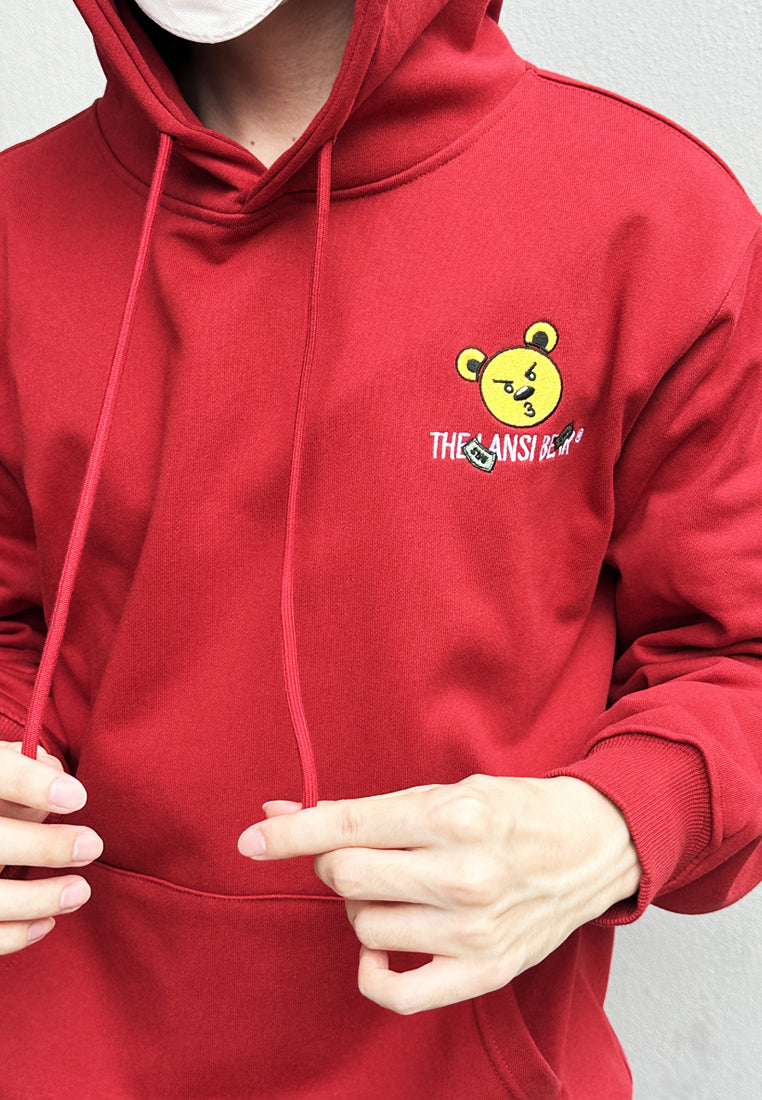 EMBROIDERED DRAGON BEAR HOODIE (MAROON) (LIMITED-EDITION)