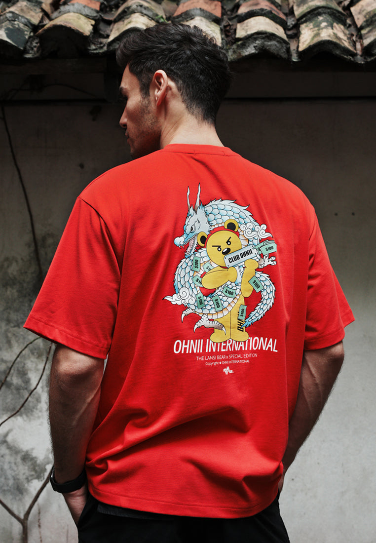 OVERSIZED DRAGON BEAR COTTON JERSEY TSHIRT (RED BACK)