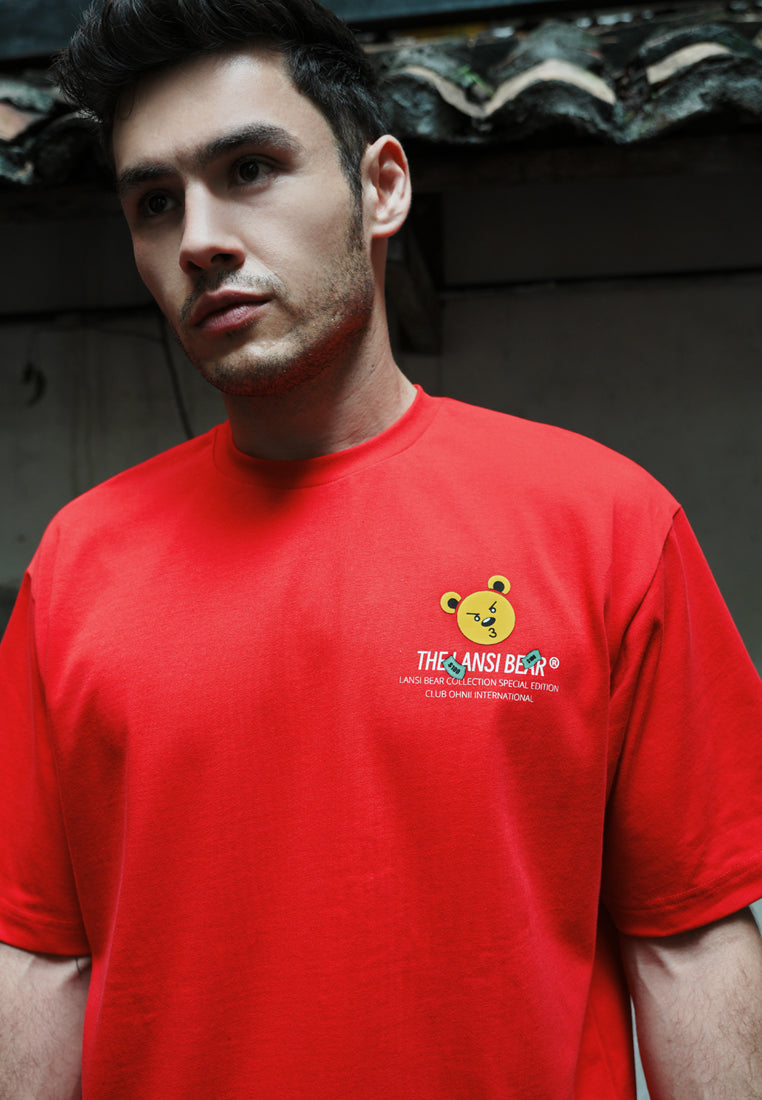 OVERSIZED DRAGON BEAR COTTON JERSEY TSHIRT (RED BACK)