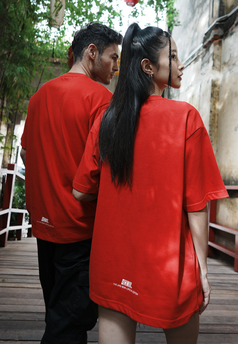 OVERSIZED DRAGON BEAR COTTON JERSEY TSHIRT (RED FRONT)