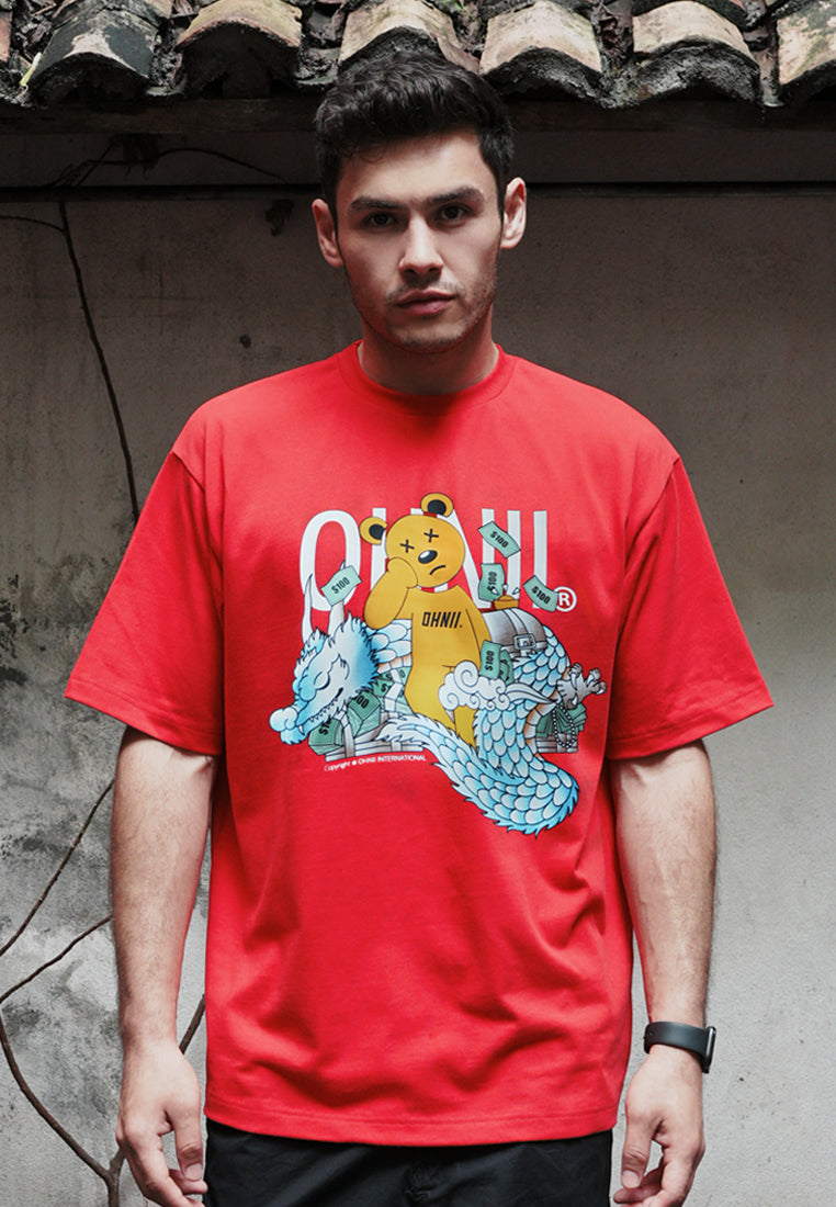 OVERSIZED DRAGON BEAR COTTON JERSEY TSHIRT (RED FRONT)