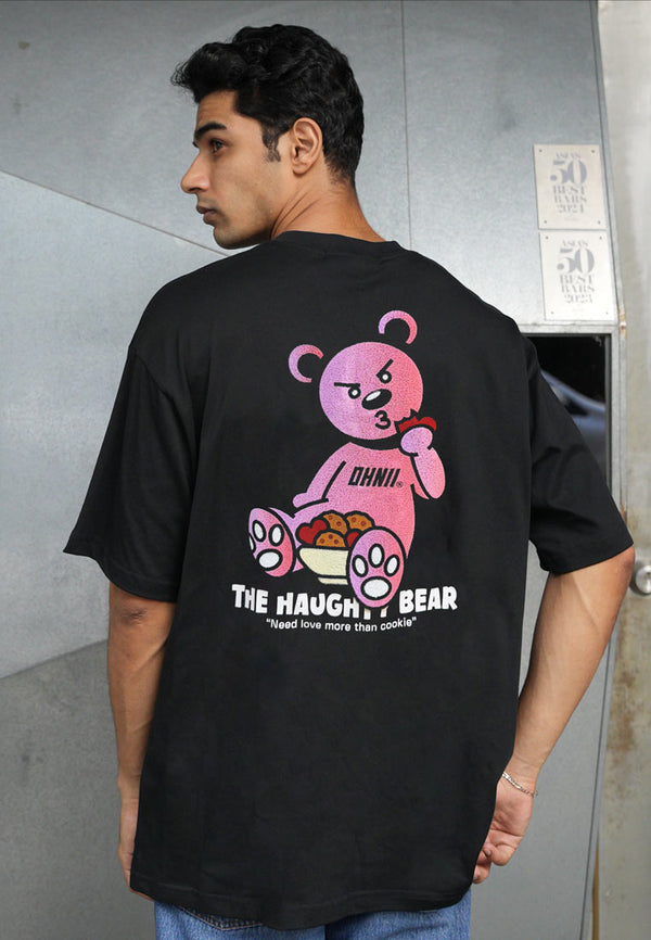 OVERSIZED COOKIE HAUGHTY BEAR COTTON JERSEY TSHIRT (BLACK)