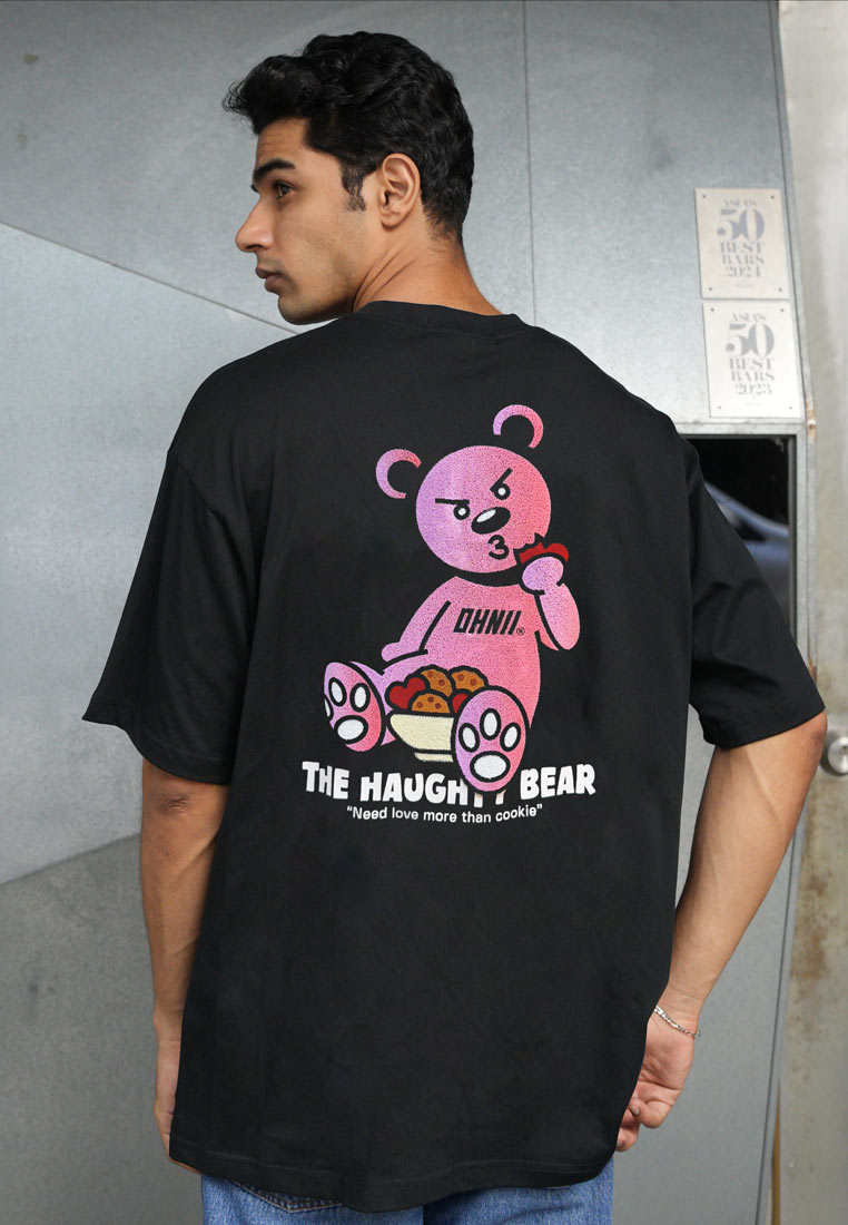 OVERSIZED COOKIE HAUGHTY BEAR COTTON JERSEY TSHIRT (BLACK)