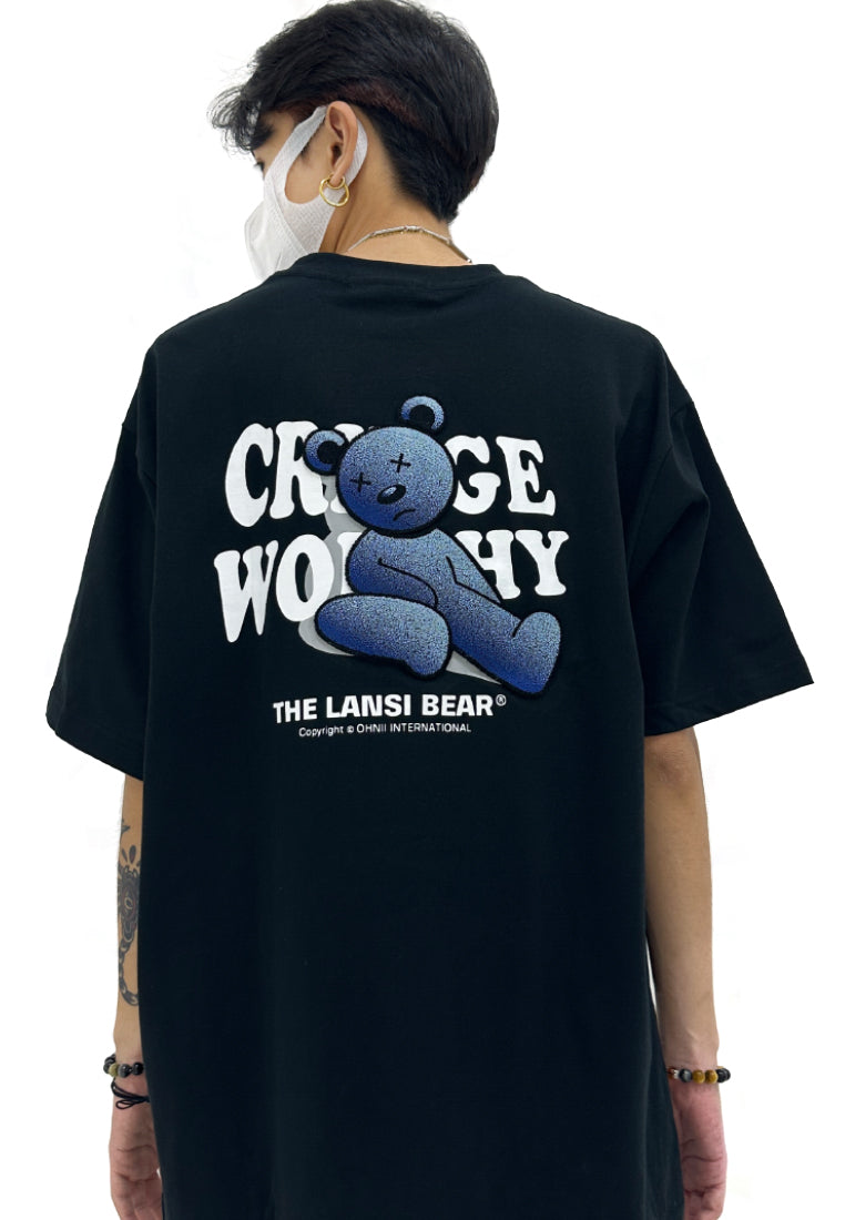 OVERSIZED CRINGE WORTHY BEAR (BLACK) COTTON JERSEY TSHIRT