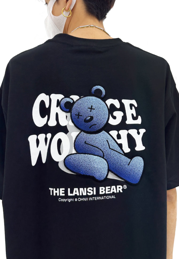 OVERSIZED CRINGE WORTHY BEAR (BLACK) COTTON JERSEY TSHIRT