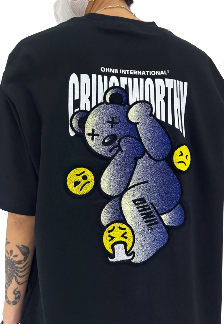 OVERSIZED CRINGE WORTHY EMOJI BEAR (BLACK) COTTON JERSEY TSHIRT