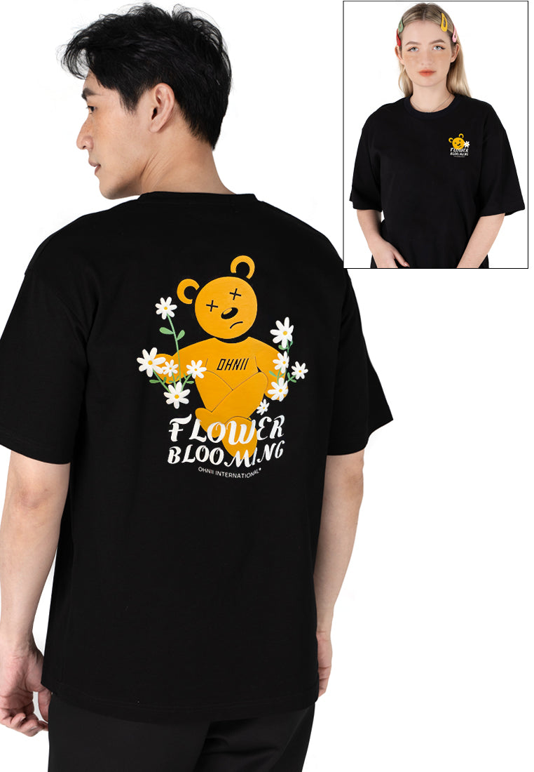 OVERSIZED DAISY FLOWER BLOOMING BEAR COTTON JERSEY TSHIRT