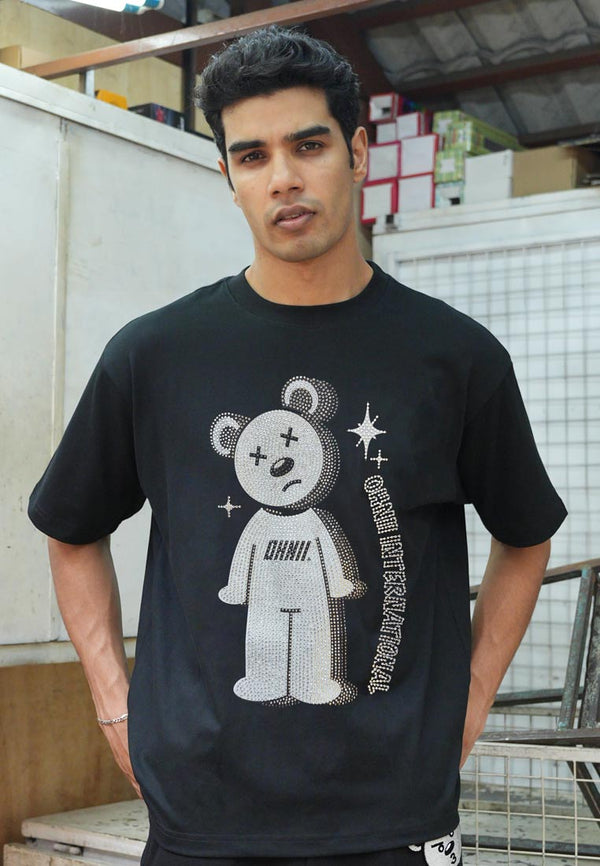OVERSIZED STAR DIAMOND HAUGHTY BEAR COTTON JERSEY TSHIRT (BLACK)