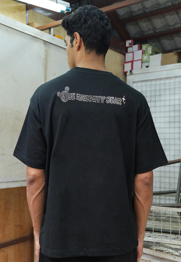OVERSIZED STAR DIAMOND HAUGHTY BEAR COTTON JERSEY TSHIRT (BLACK)