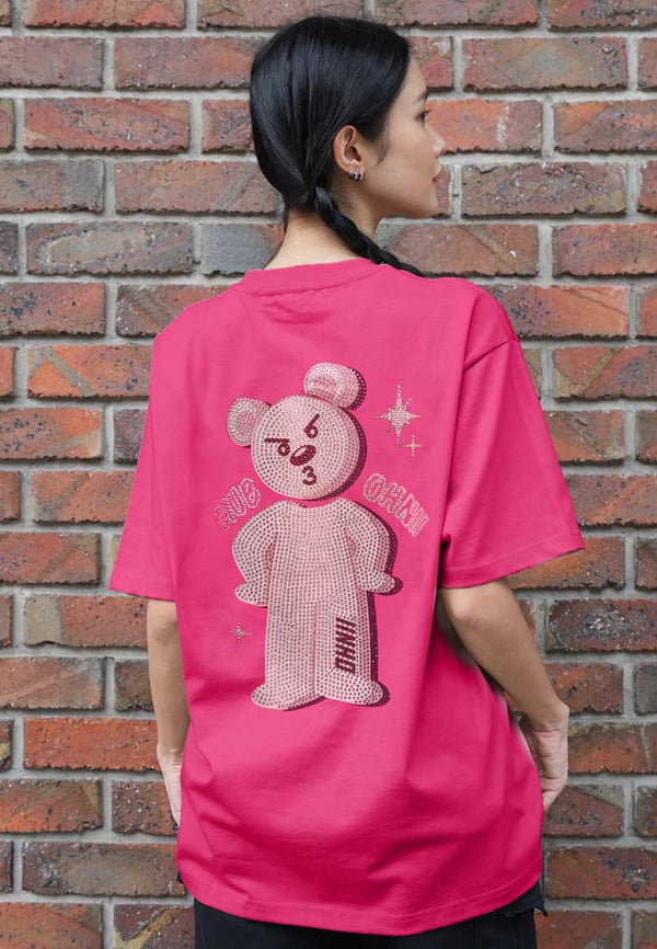OVERSIZED STAR DIAMOND HAUGHTY BEAR COTTON JERSEY TSHIRT (HOT PINK)