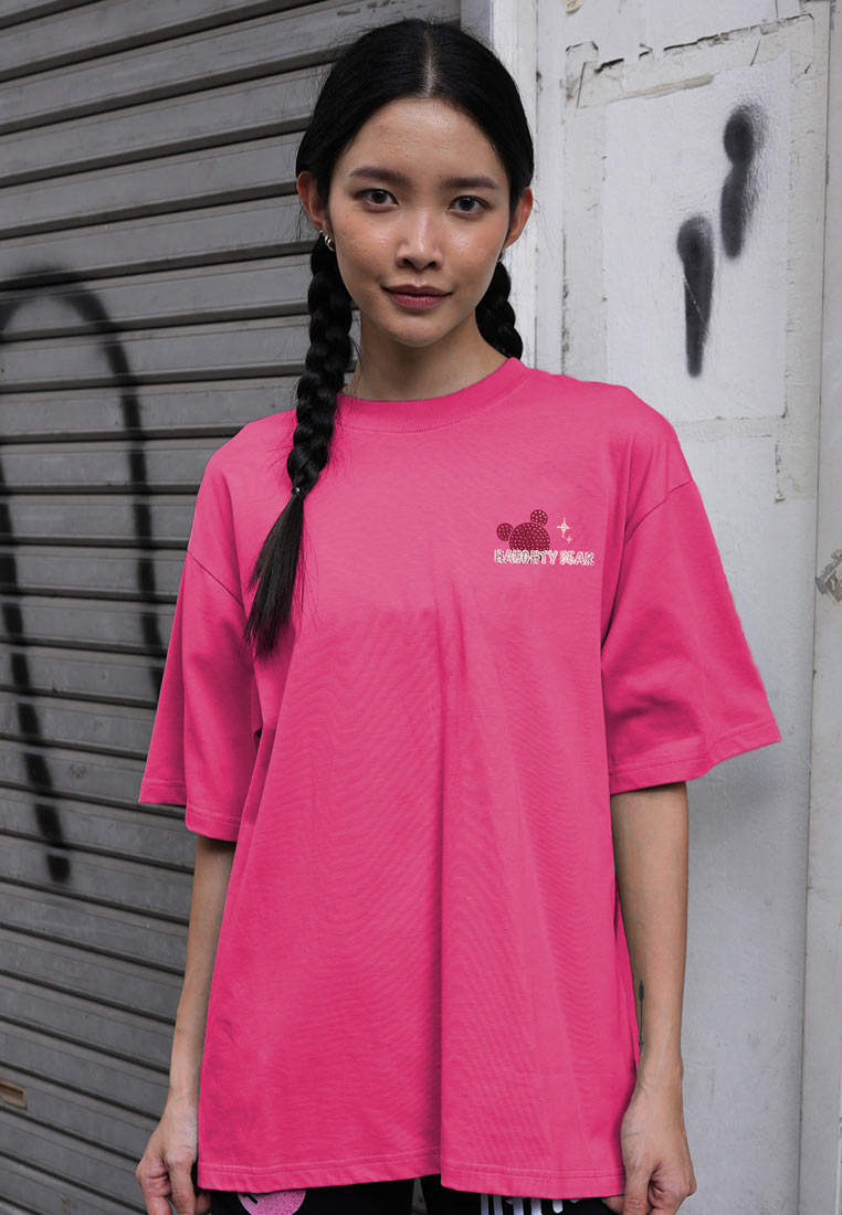 OVERSIZED STAR DIAMOND HAUGHTY BEAR COTTON JERSEY TSHIRT (HOT PINK)