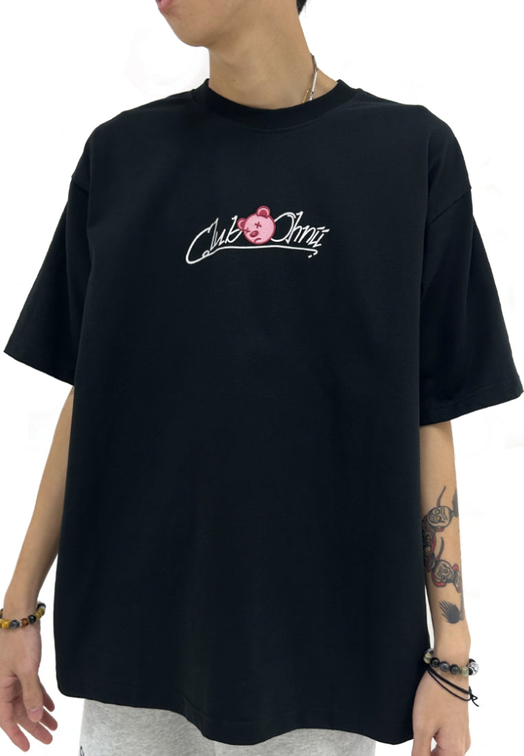 OVERSIZED DIZZINESS GLOW IN THE DARK PINK BEAR (BLACK) COTTON JERSEY TSHIRT