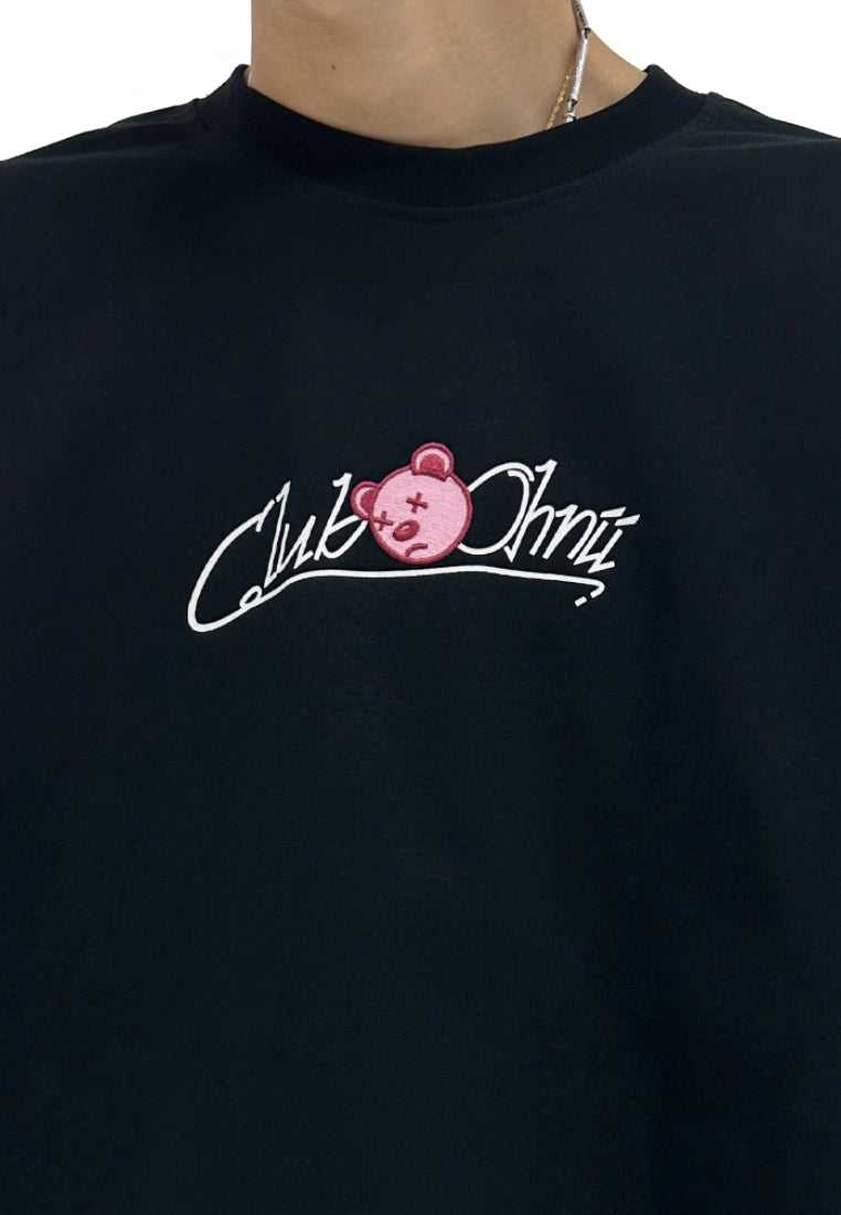 OVERSIZED DIZZINESS GLOW IN THE DARK PINK BEAR (BLACK) COTTON JERSEY TSHIRT