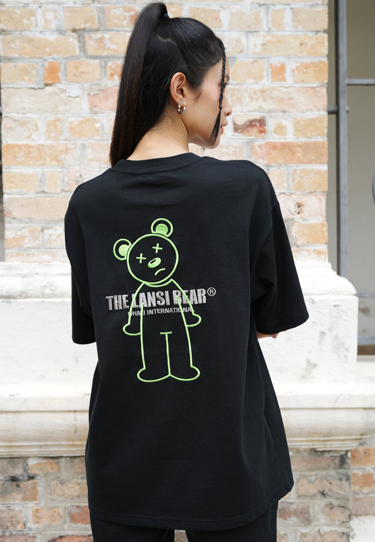 OVERSIZED EMBROIDERED GLOW IN THE DARK LANSI BEAR COTTON JERSEY TSHIRT