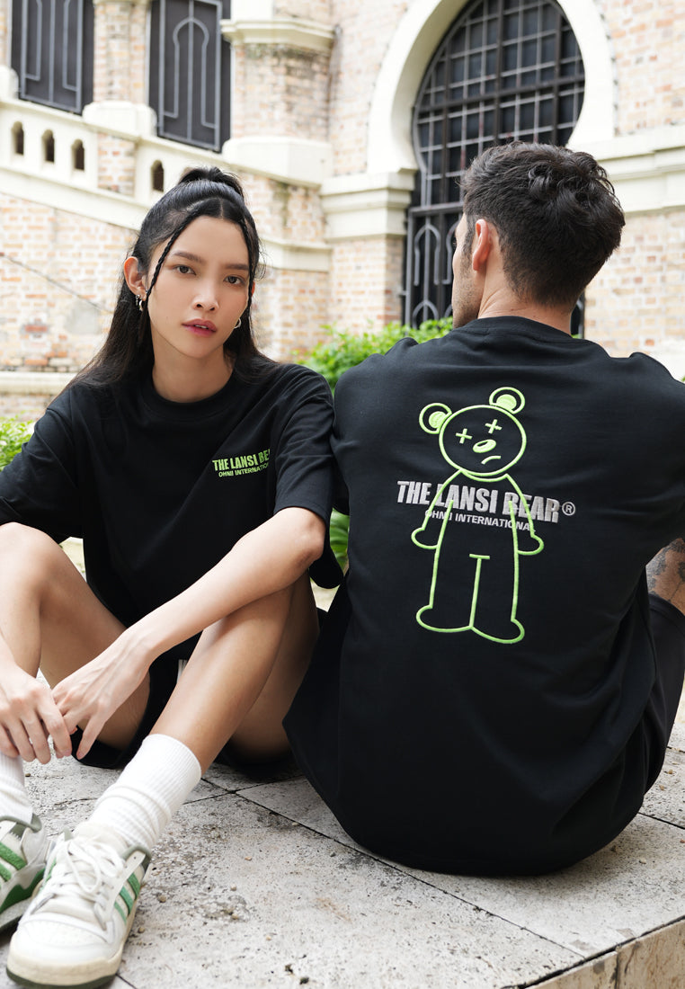 OVERSIZED EMBROIDERED GLOW IN THE DARK BEAR COTTON JERSEY TSHIRT