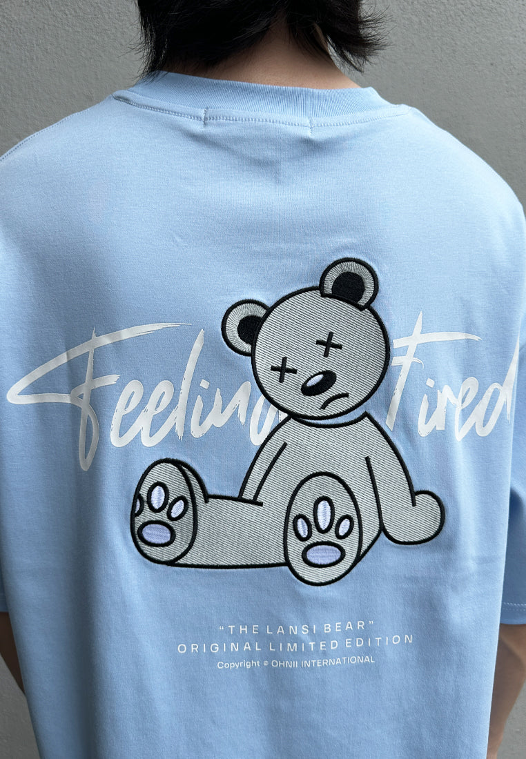 OVERSIZED FEELING TIRED GLOW IN THE DARK BEAR COTTON JERSEY TSHIRT (BABY BLUE)