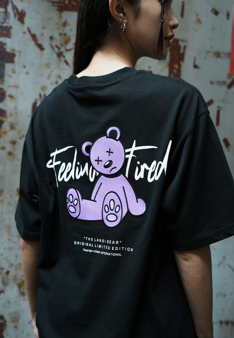 OVERSIZED FEELING TIRED GLOW IN THE DARK BEAR COTTON JERSEY TSHIRT