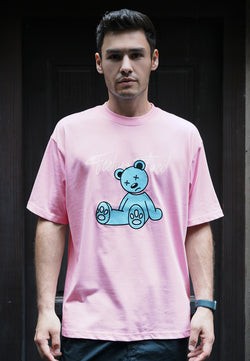OVERSIZED FEELING TIRED GLOW IN THE DARK BEAR COTTON JERSEY TSHIRT (PINK)