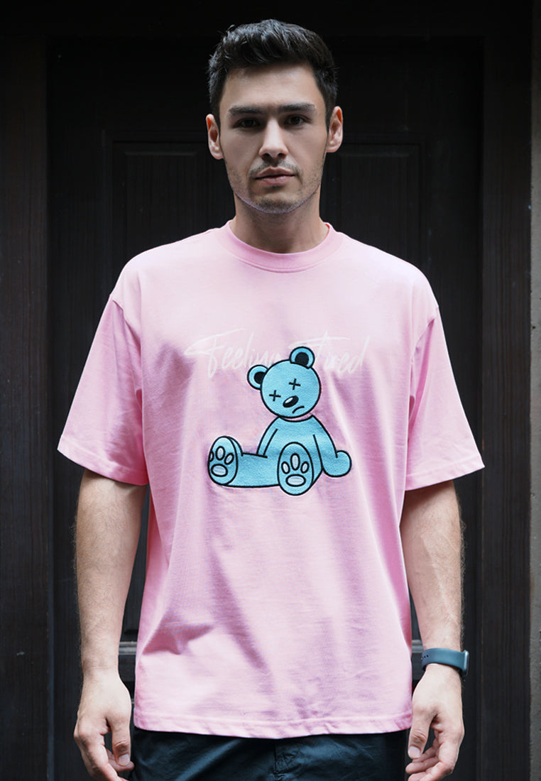 OVERSIZED FEELING TIRED GLOW IN THE DARK BEAR COTTON JERSEY TSHIRT (PINK)