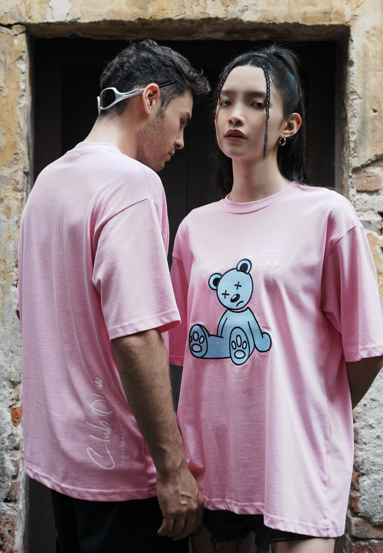 OVERSIZED FEELING TIRED GLOW IN THE DARK BEAR COTTON JERSEY TSHIRT (PINK)