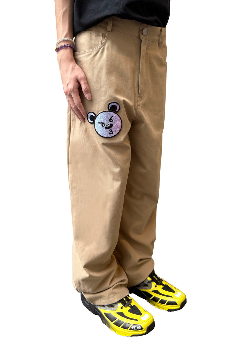 GRADIENT EMBROIDERY FLOWER OHNII HAUGHTY BEAR KHAKI TROUSERS
